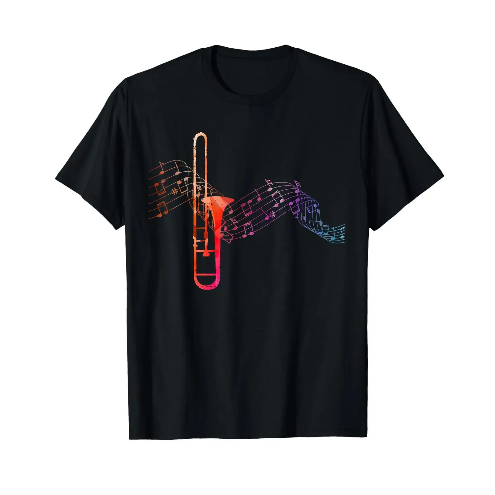 Colourful Trombone Sheet Music T Shirt vintage Washed Stretched Slightly Soft Comfortable Top For Everyday Wear Unisex