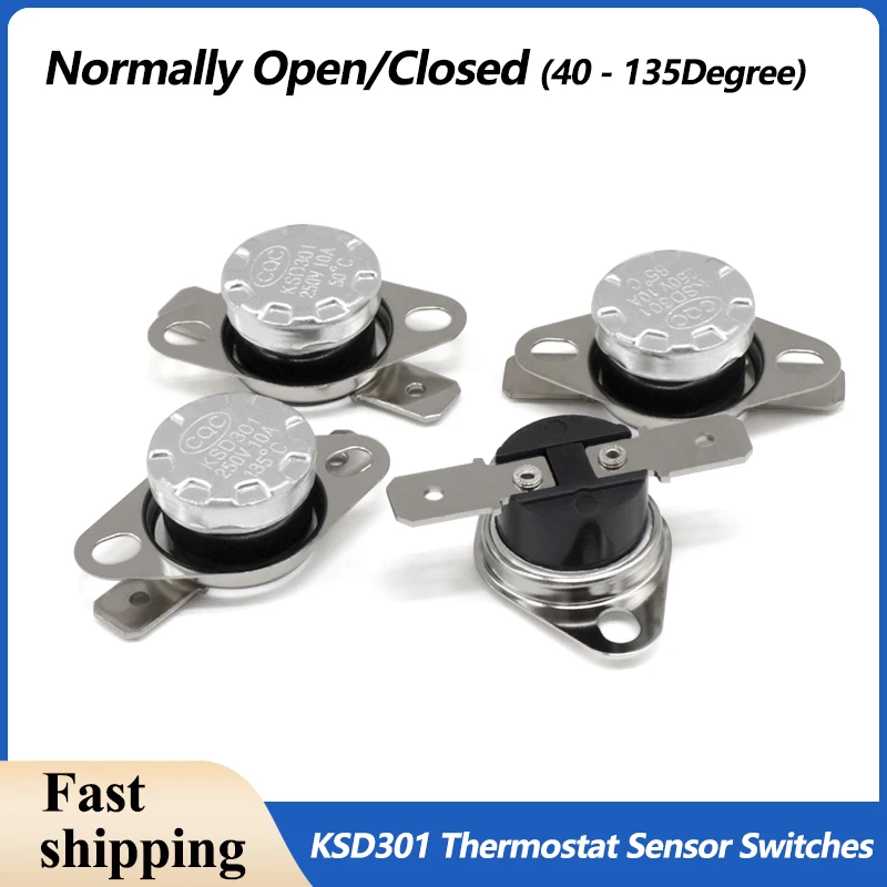 2 - 50pcs KSD301 Normally Open/Closed Switch 40 -135 Degree 10A 250V Bakelite KSD-301 Temperature Switches Thermostat Sensor