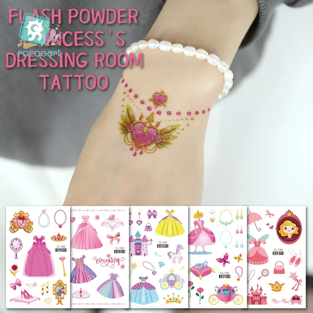 Kawaii Cartoon Tattoo Stickers For Girls Princess Dressing Room Watch Bracelet Stickers Waterproof Temporary Tattoos Glitter