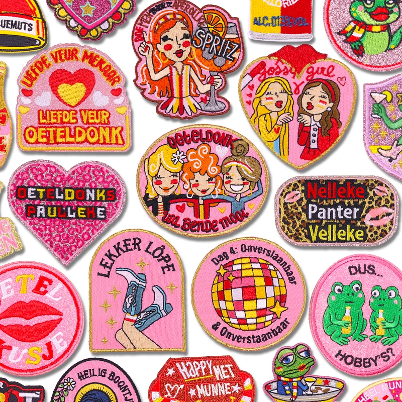 Fotografia 4: Nova série rosa diy holanda oeteldonk emblema remendos bordados ferro em remendos para roupas holanda carnaval sapo remendo