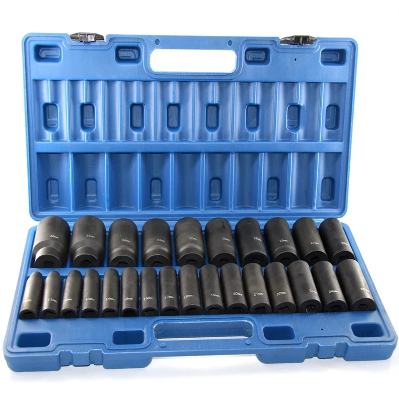 26 PCS Impact Sockets Set 1/2 Inch Standard Deep Drive 6-Point Socket With Carrying Case for Remove Wheel Lug Nuts