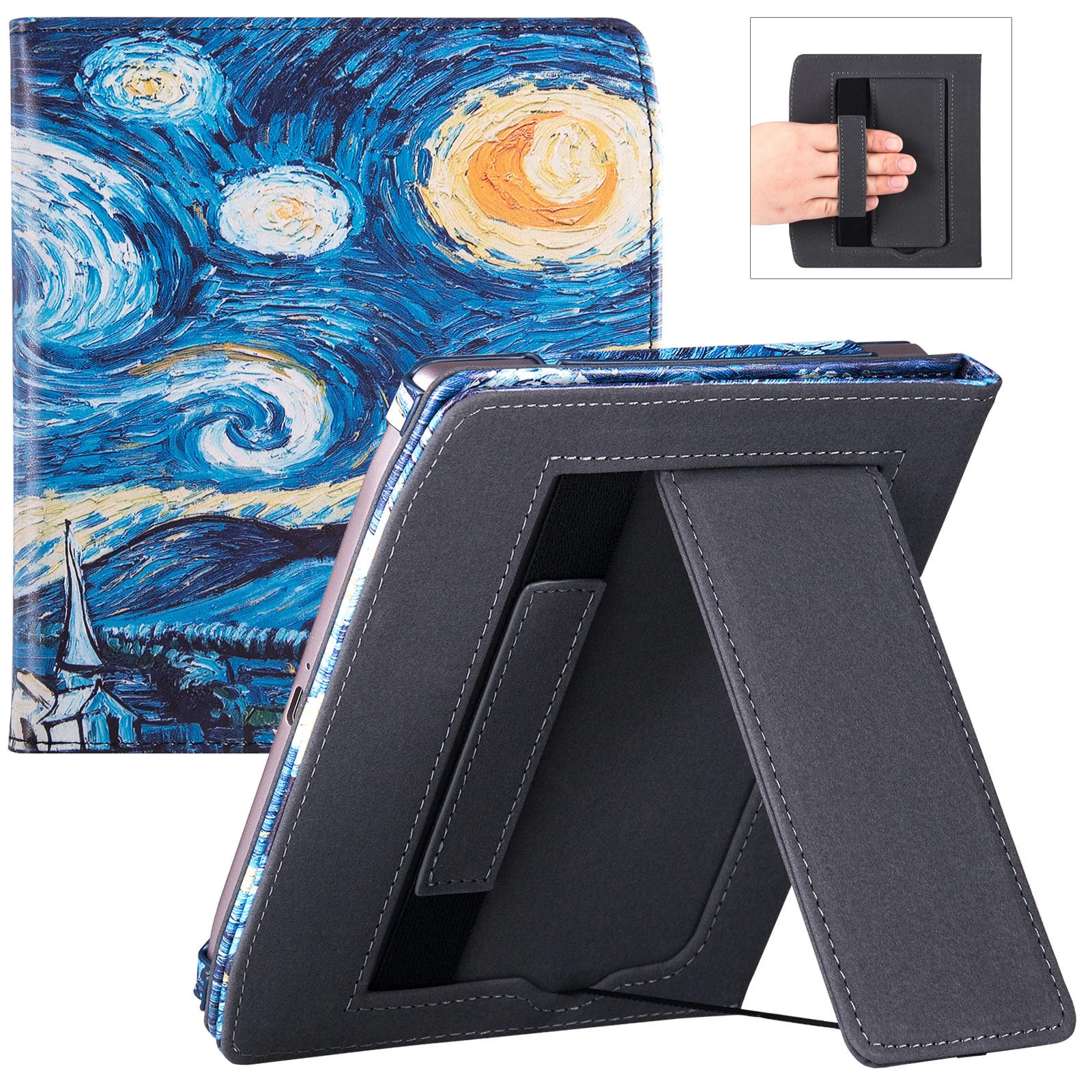 Stand Case for Pocketbook 700 Era/Era Colour e-Reader - Premium PU Leather Protective Cover with Hand Strap and Auto Sleep Wake