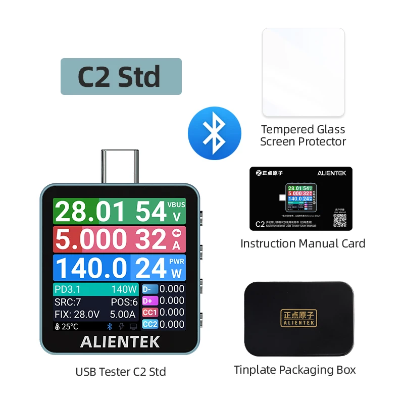 ALIENTEK USB Tester C2 Digitales Voltmeter Ladedetektor PD3.2 Batterietester Schnellladungserkennung Trigger