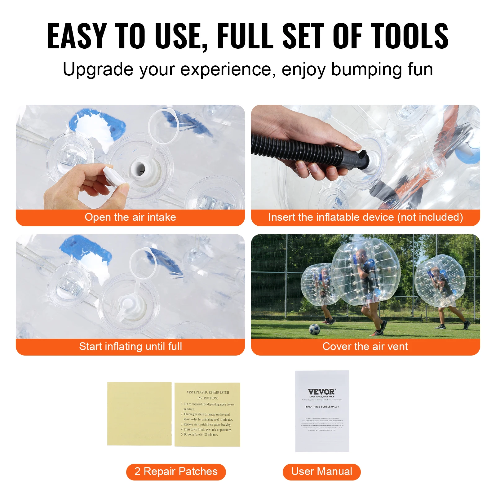 SucceBuy 4FT/1.2M Bola de pára-choque inflável 1/2PCS Corpo Sumo Zorb Bolas para Adolescente e Adulto 0.8mm PVC Bolha Bolas Bumper Bopper Brinquedos