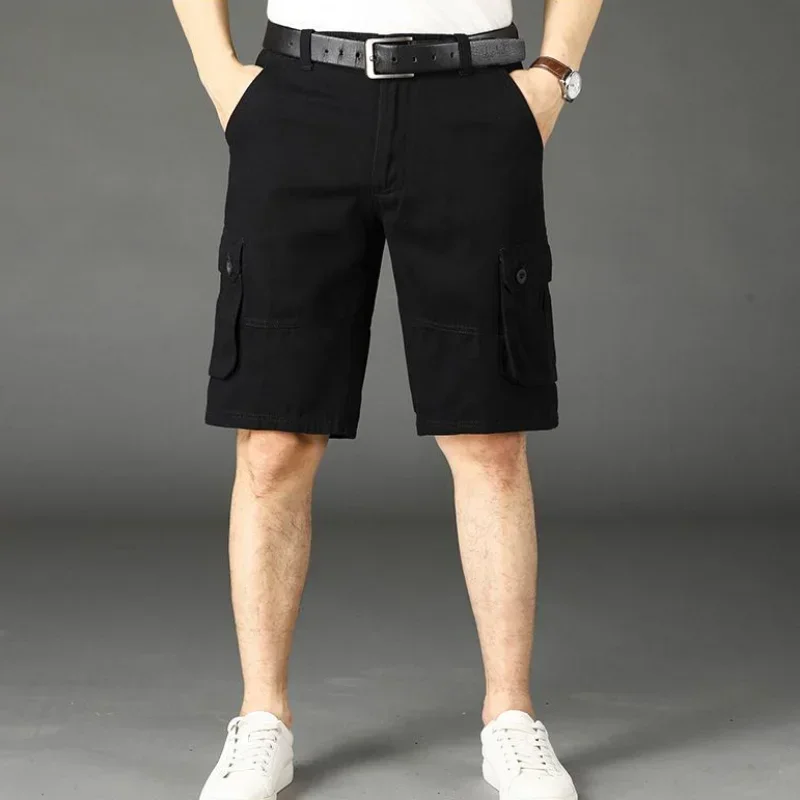 Männliche Bermuda kurze Hosen Knopf Khaki solide Herren Cargo Shorts Streetwear breite Vintage Baggy Harajuku lose 2024 Mode Baumwolle