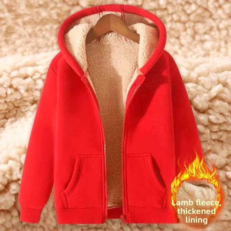 Ladies Thickened Fleece Jacket Zipper Design Casual Sweatshirt Hooded Open Cardigan Warm Polyester Fabric Long Sleeve Regular...