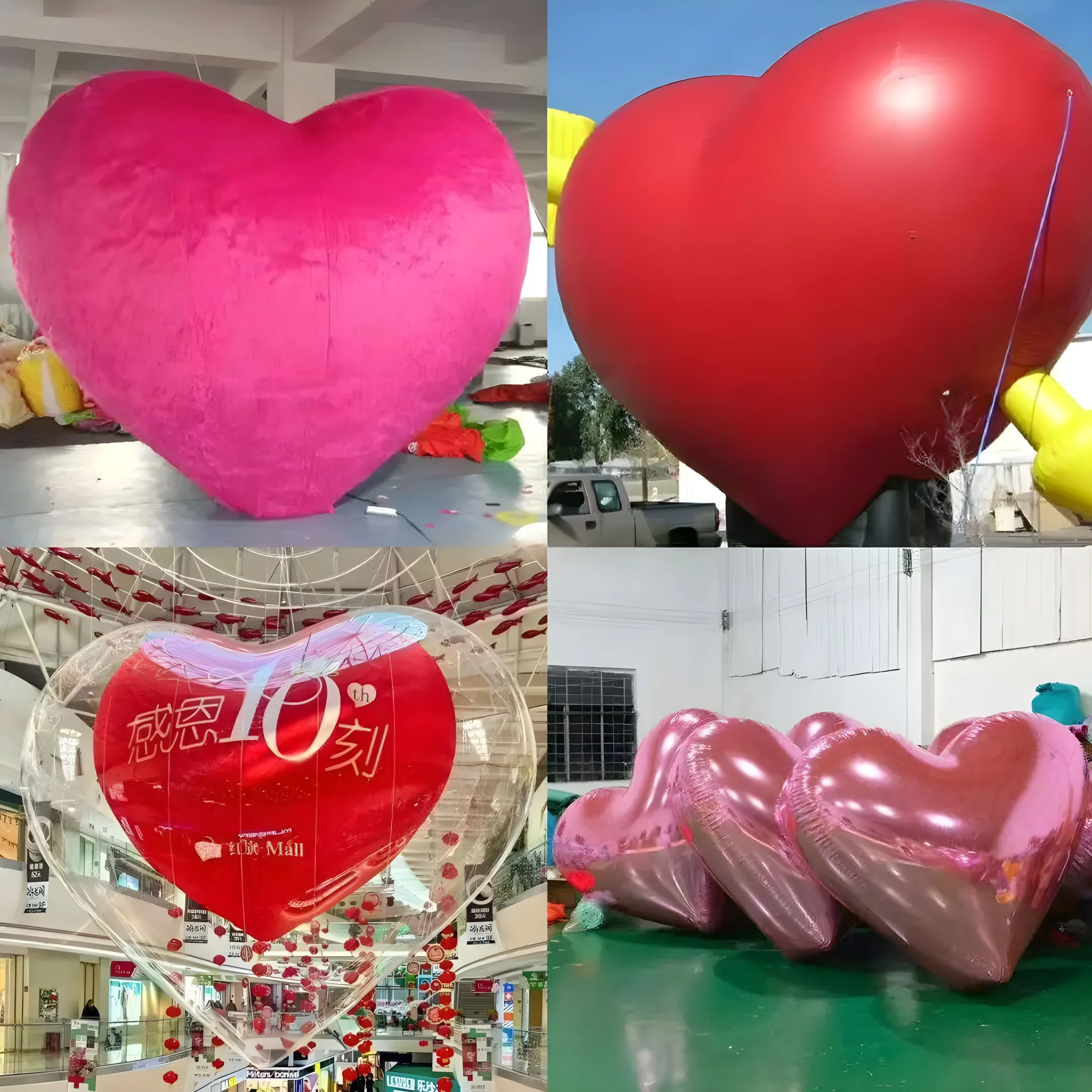 Riesiger aufblasbarer roter rosa silberner Herz-Spiegelkugel blenden Chrom-PVC-Herzenform-Ballon für Party-Valentinstag-Dekoration