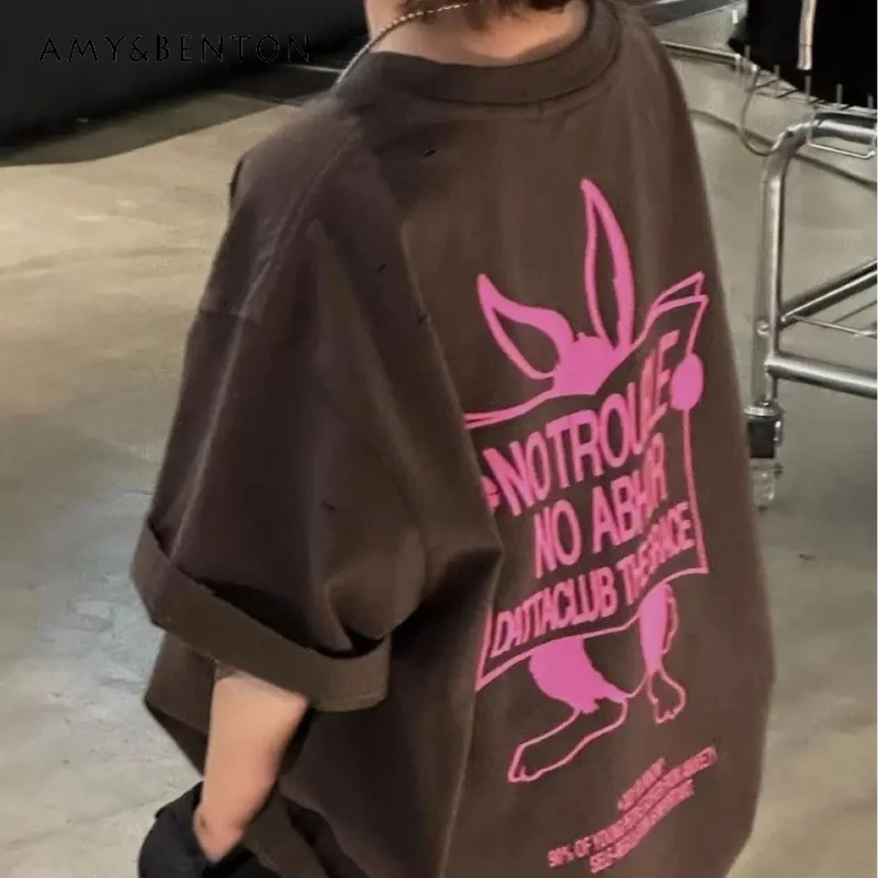 

Boys Summer Short Sleeve T-Shirt Kids Loose Fit Bunny Graphic Printed Tee Casual Streetwear Top for Toddler Boys Kids Clothes