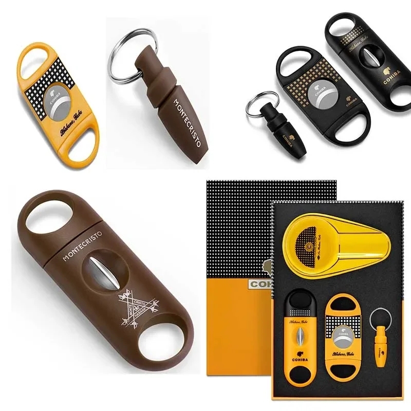 & Portable Stainless Steel Cigar scissor three tools Portable cigar knife sharp cigar cutter Round hole punch Cigar pliers