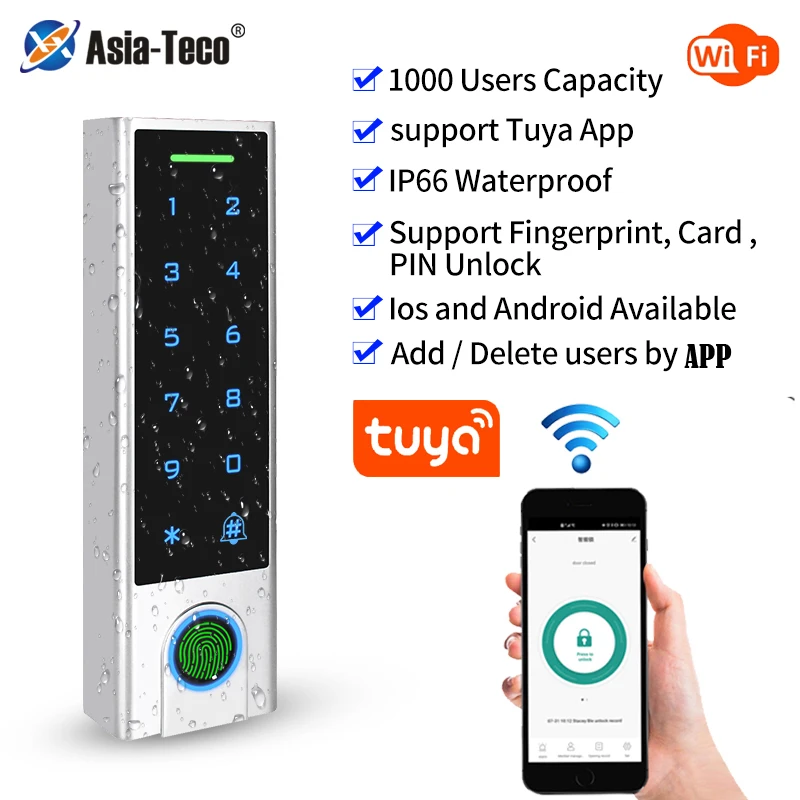 Tuya APP Fingerprint Access Control Standalone Keypads 125Khz RFID Reader Door Lock Waterproof Keypad Wifi Remote Open Anywhere