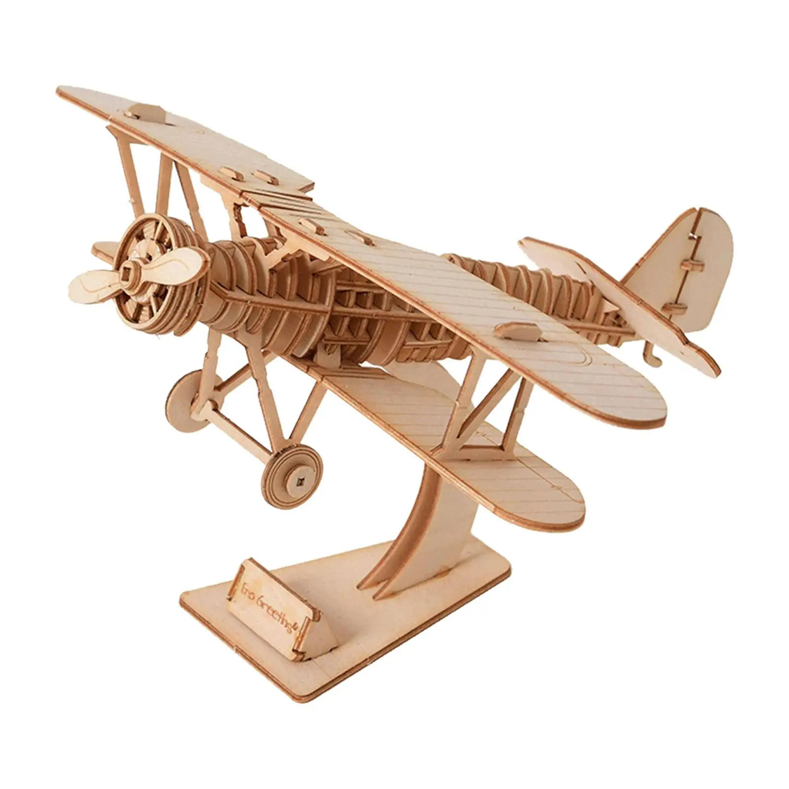 3D Wooden Puzzle Biplane Model Learning Toy Easy to Install Unique Sturdy Aeroplane for Farmhouse Kitchen Home Bedroom Bathroom