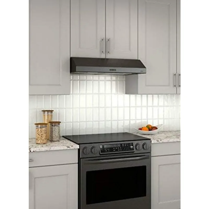 Broan Glacier Convertible Range Hood, Exhaust Fan and Light Combo for Over Kitchen Stove, Black Stainless Steel, 30