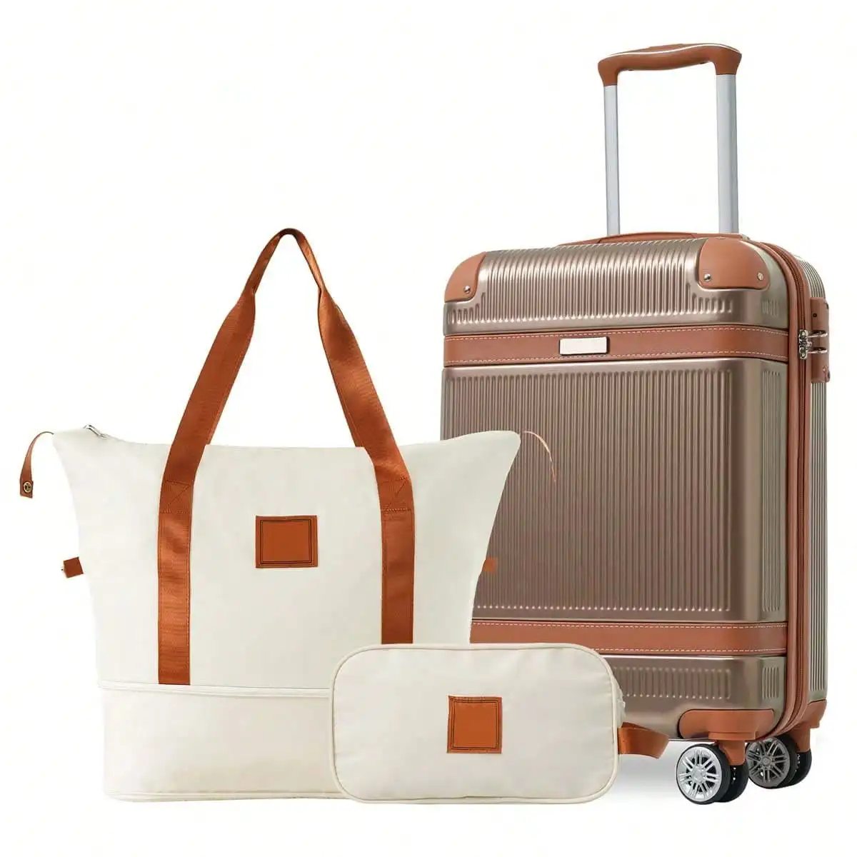 3‑Piece Hardshell Luggage Set, 20 Inch Carry‑On Suitcase with Spinner Wheels & TSA Lock, Lightweight Durable ABS Hard Shell Travel Luggage for Business & Vacation, Copper