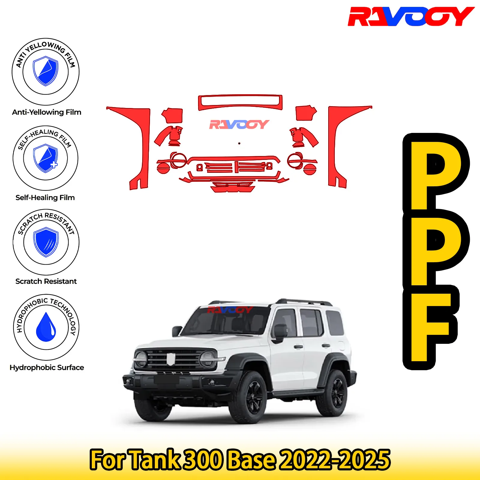 

For Tank 300 Base 2022-2025 Glossy Matte Black Precut front PPF Kit Paint Protection Film