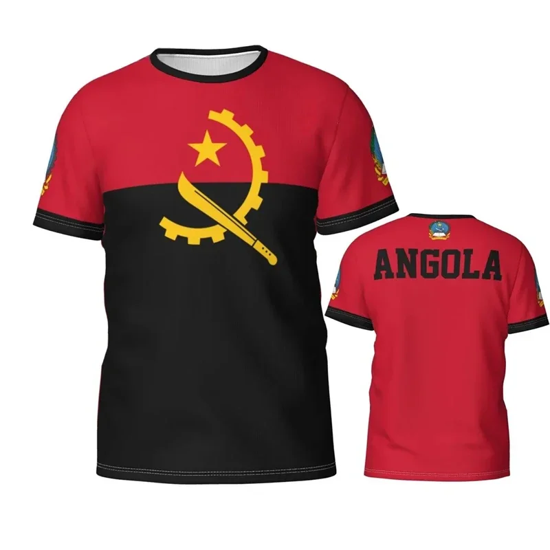 Angola Flag Summer Men's T-Shirt Angolan National 3D Print T-Shirt O-Neck Oversized Tops Sports Fitness Short Sleeves Tee Shirts