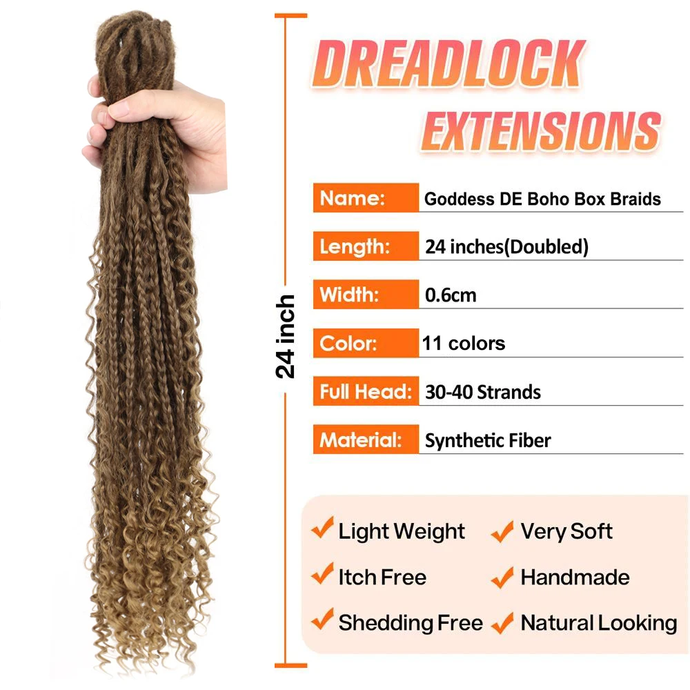 Double Ended Dreadlock Extensões para Mulheres, Tranças Sintéticas Boho Box, Dreadlock Extensão, Crochet Cabelo, 24"