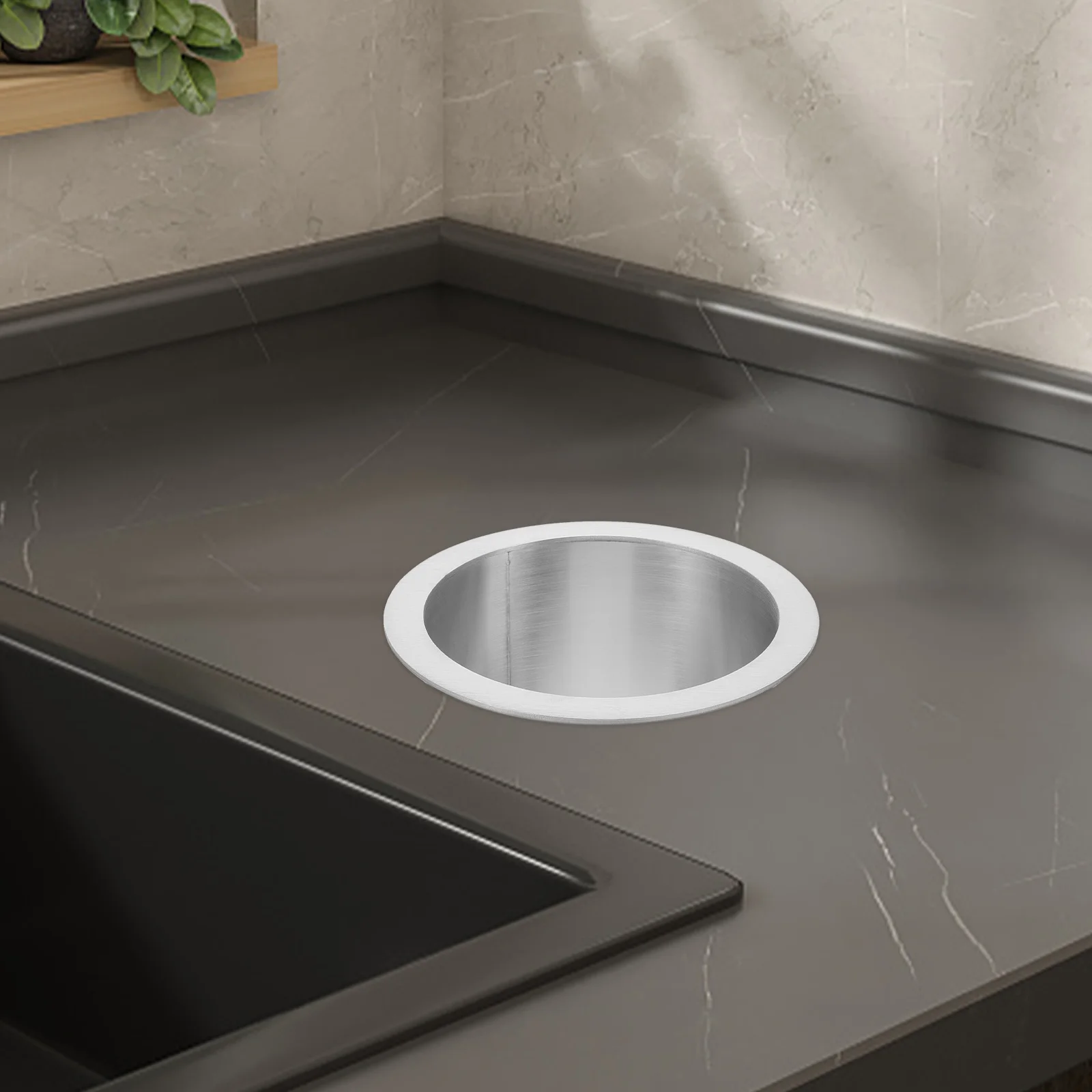 

Kitchen Counter Trash Chute Grommet Stainless Steel Round Drop-in Built-in Countertop Grommets Corrosion Resistant