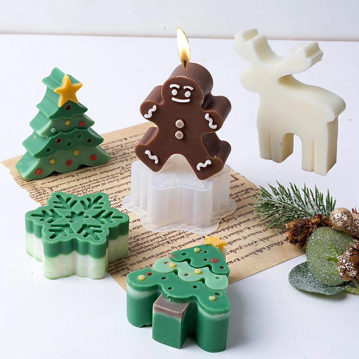 Christmas Tree Elk Candle Silicone Mould DIY Plaster Casting Christmas Crafts Ornament Mould Cute Gingerbread Man Scented Mold