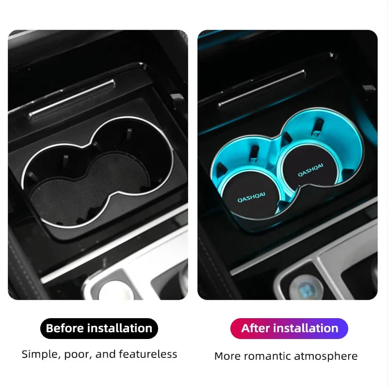 Luminous Car Water Cup Coaster Holder 7 Colorful USB Charging Car Led Atmosphere Light For Nissan Qashqai J10 J11 Accessories