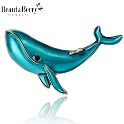 Beaut&Berry Enamel Rhinestone Whale Brooches for Women Unisex Animal Pins Casual Party Accessories New Gifts Friends Decoration