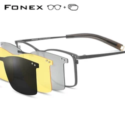 FONEX Titanium Prescription Glasses Custom Myopia Optical Eyewear Men Square Magnet Eyeglasses 3D Night Vision Polarized 85760