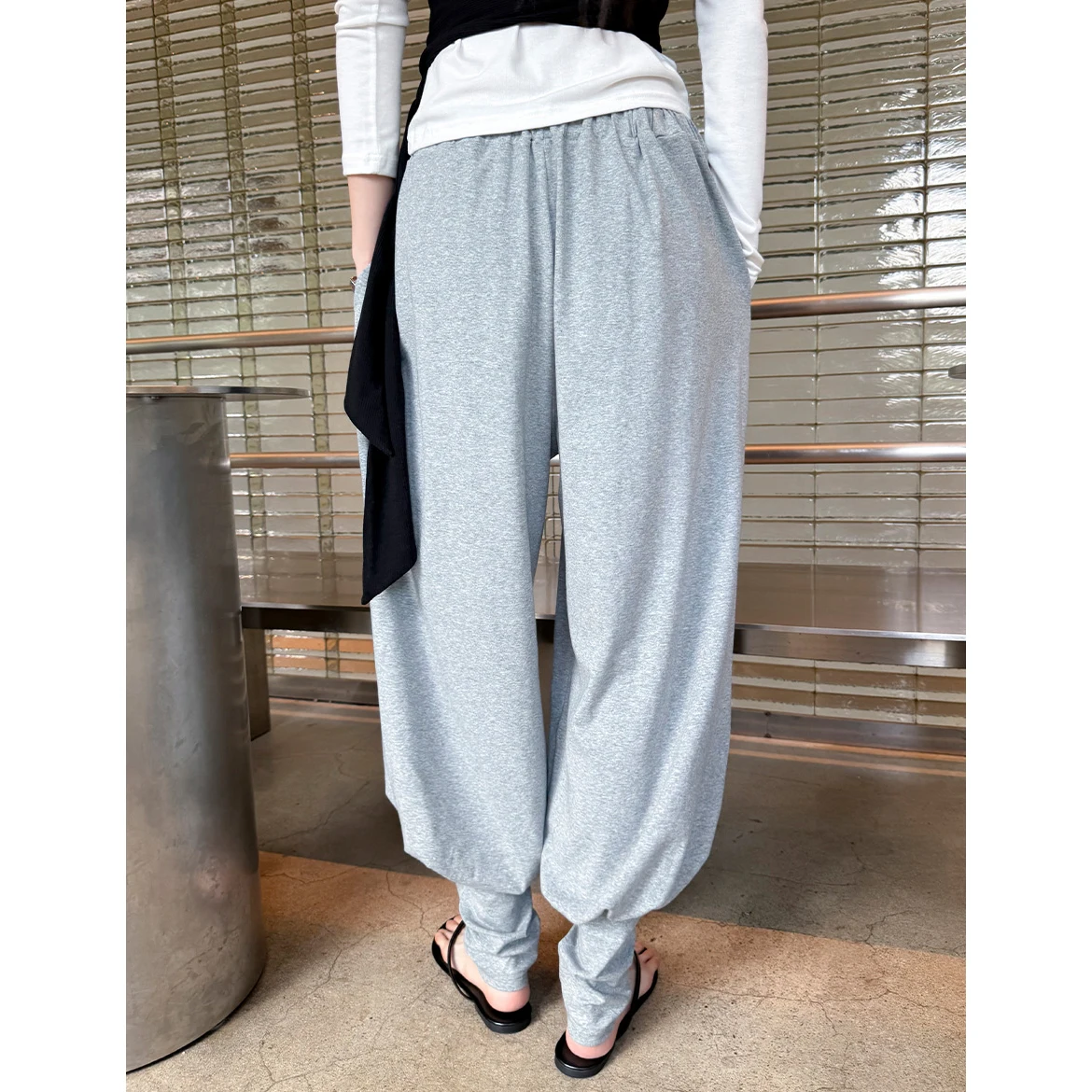 Women Spring Autumn Loose Wide Cotton Elastic Waist Sweatpants Yoga Trousers Trousers Ankle Jogger Harem Pants