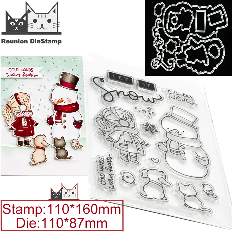 Мой Снеговик зима маленькая девочка животные металлические штампы и штампы трафарет для «сделай сам» Скрапбукинг Фотоальбом Тиснение бумажная карта