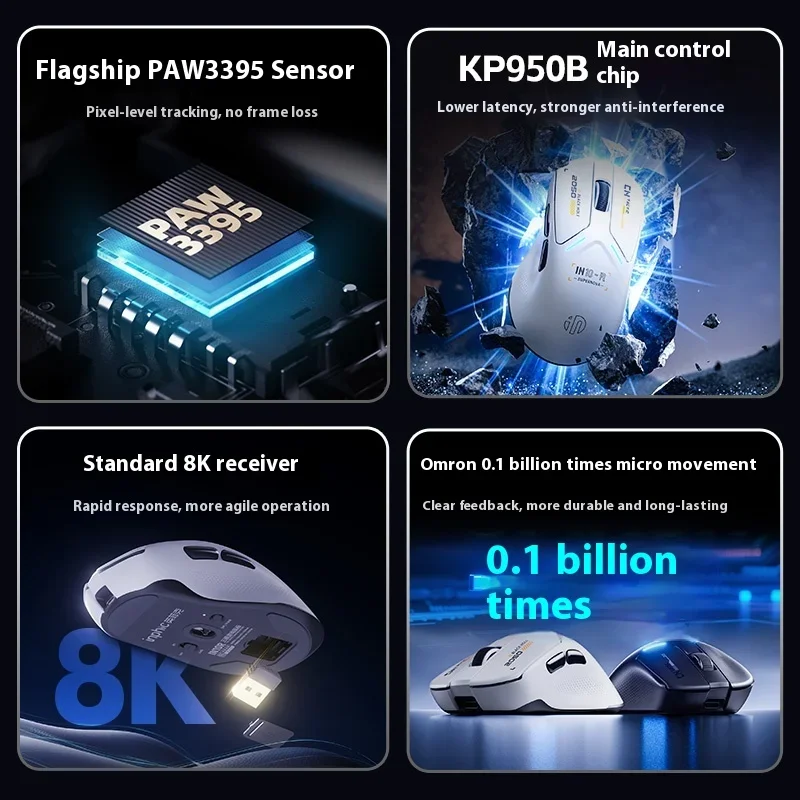 

Беспроводная мышь INPHIC IN10R, трехрежимная PAW3395, 8000 Гц, скорость опрокидывания, легкие эргономичные мыши для киберспорта, геймерские аксессуары для ПК