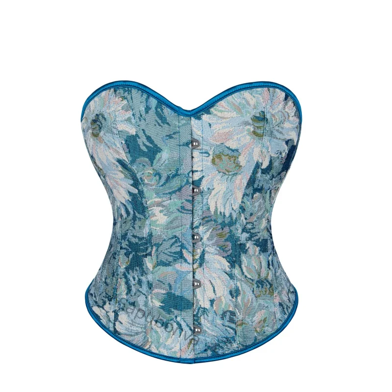 

Корсет для женщин Топ-бюстье Винтажный стиль Корсеты и бюстье с цветочным принтом в стиле Ренессанс на шнуровке Средневековый цветочный принт Синий