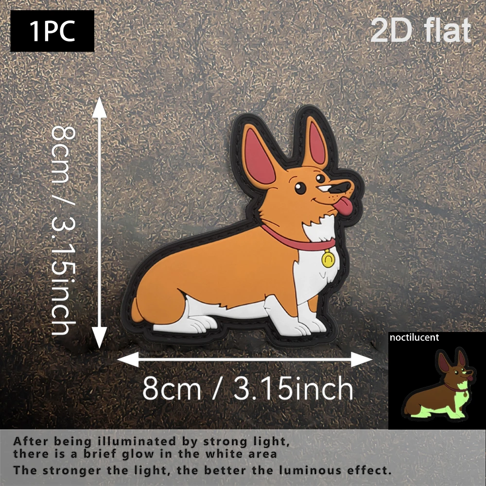 Cute and Playful Tongue-Out Corgi Logo Badge, 2D Flat Pvc Material with Luminous Effect, Magic Adhesive Patch, Free Backing Material, 1 Piece, Layered 3D Embossed Edge, Not Easy to Come Off, Functional Jacket Personalized Decoration Accessory