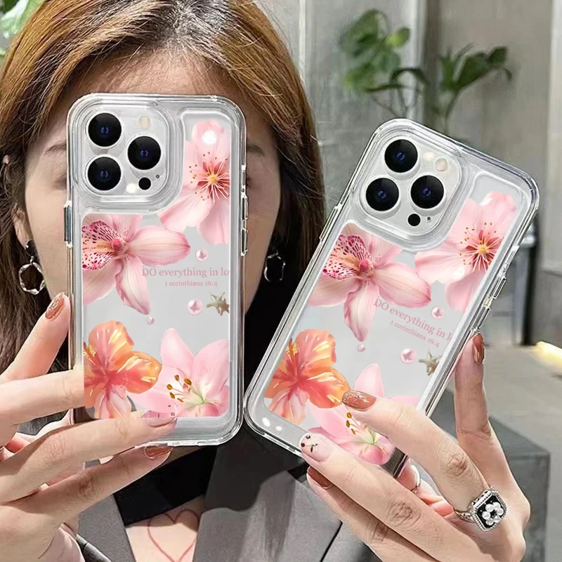 الكركديه الأزهار نمط جراب هاتف آيفون 16 E 15 14 13 12 11 برو ماكس زائد X XS XR SE 2020 2022 للصدمات Funda Coque