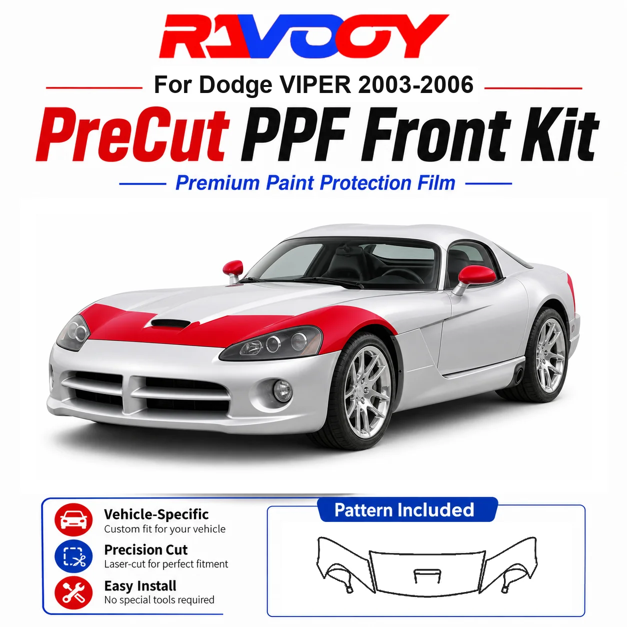

8.5mil TPU Precut PPF Kit For Dodge VIPER 2003-2006 - Hood, Fenders & Mirror Set - Self-Healing Clear Bra Film