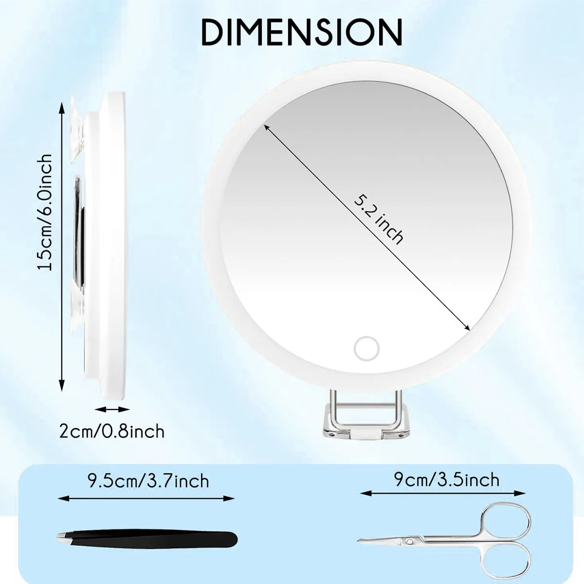 Rechargeable 6 Inch Makeup Mirror 40X Magnification Lighted Vanity 3 Colors Dimmable Touch Suction Cup Stand Portable White
