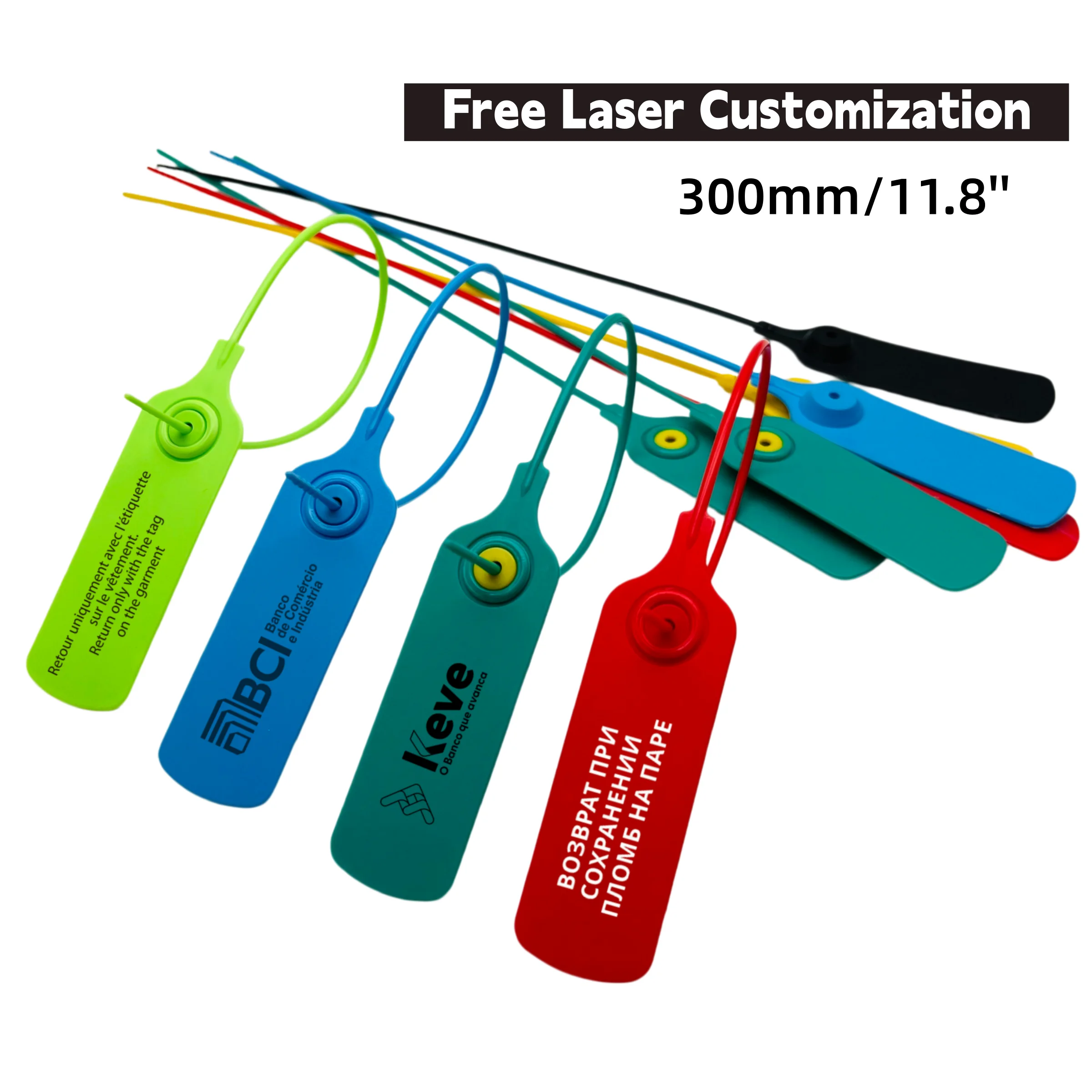 100Pcs Disposable Plastic Anti-Counterfeit Seal Hang Tags, Tamper-Proof Labels for Garments, Shoes & Bags, 300mm / 11.8 Inches
