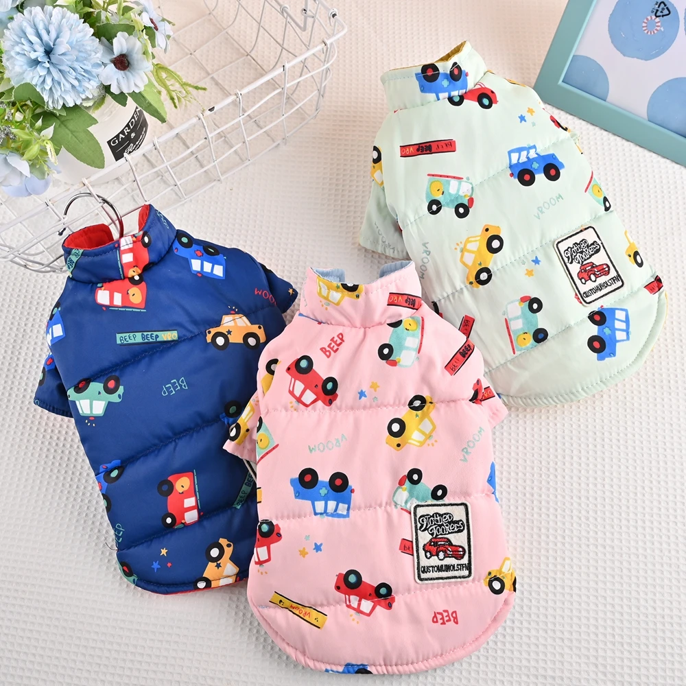 Reversible Windproof Dog Jacket Short Sleeve Quilted Pet Coat Snap Button Warm Clothes For Small Puppy Medium Breeds Cat Outfit