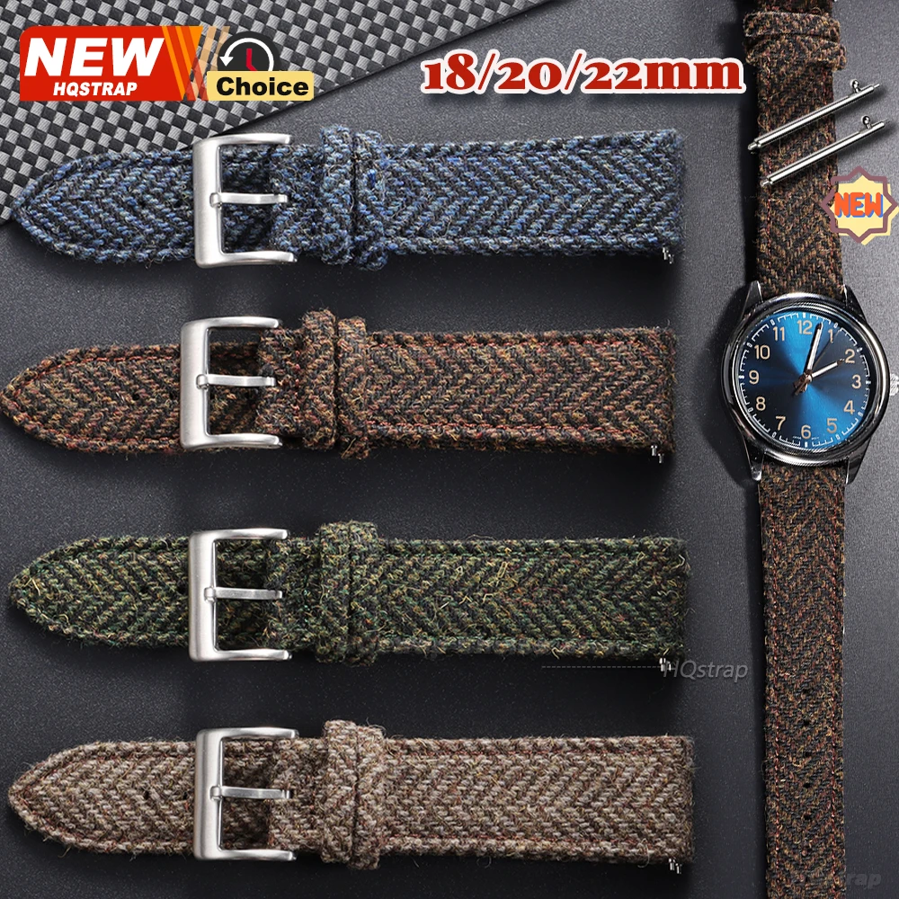 18mm 20mm 22mm Tweed Nylon Strap for Omega Smartwatch Leather Quick Release Band for Seiko Bracelet for Rolex Vintage Universal
