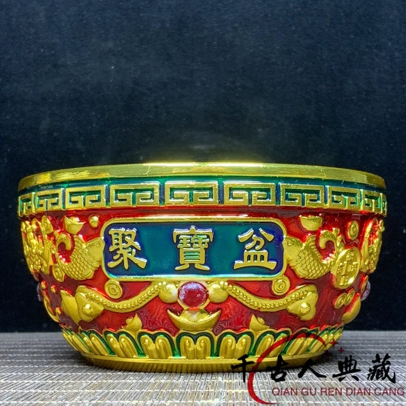 

Античная бронза, позолоченный Cloisonné, орнамент, окрашенная красная медь, восемь благословений, чаша с сокровищами, благоприятная золотая чаша, ретро домашний декор
