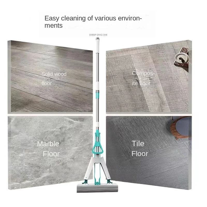 Retractable Foldable Large Rubber Cotton Mop System, Household Tile Flooring, Bathroom Cleaning Scraper, Retractable Long Handle