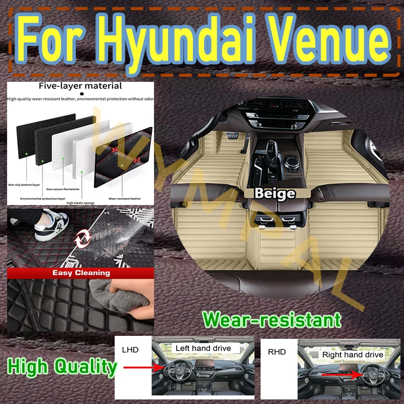 

Luxury Protective Car Floor Mats For Hyundai Venue QX 2020 2021 2022 2023 Mat Pad Leather Rugs Anti Dirty Carpets Accessories
