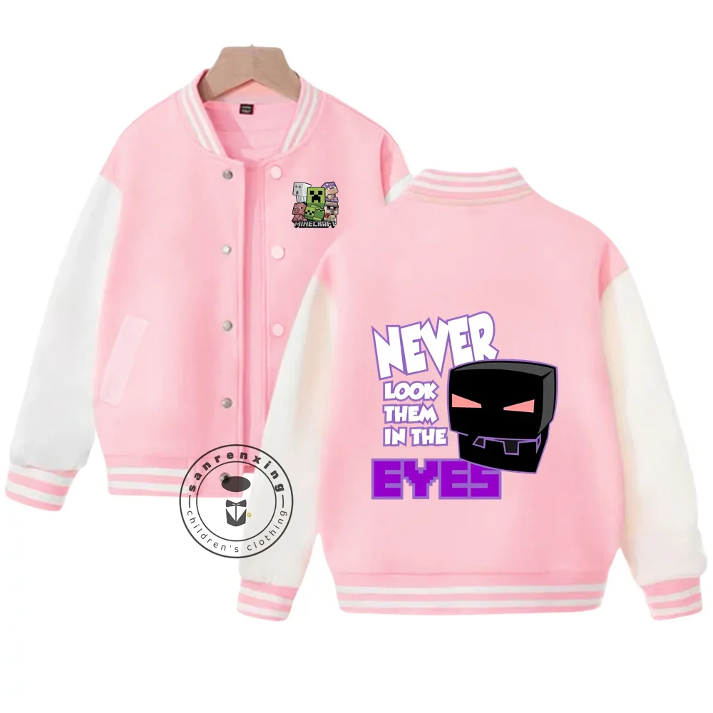 Biblioteca regalo di compleanno di 1-14 anni Uniforme da baseball Minecraft Cartoon stampato Giacca autunnale e invernale per ragazzi e ragazze Kawaii