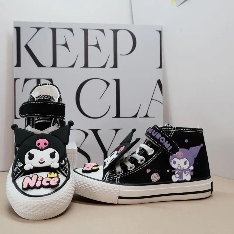 

Sanrio девушка Kuromi Kawaii модные кроссовки студенческие весенне-осенние сезоны аниме мультфильм детские высокие парусиновые туфли новый стиль