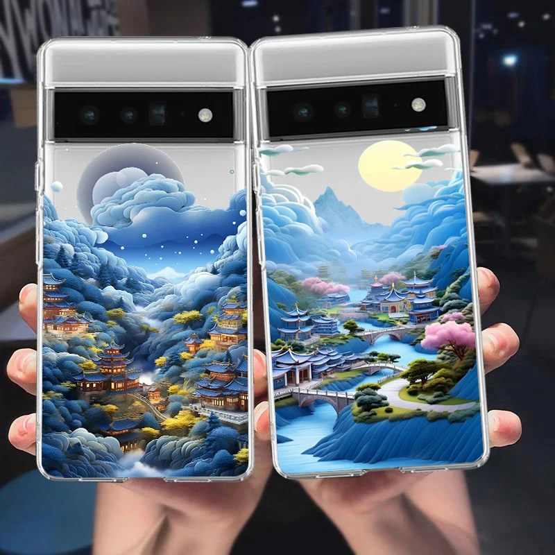 Oil Painting Landscape Phone Case for Google Pixel 8 Pro 7a 7Pro 6a 6 6Pro 5G Clear Art Pictures Hand Painted Covers Fundas Skin