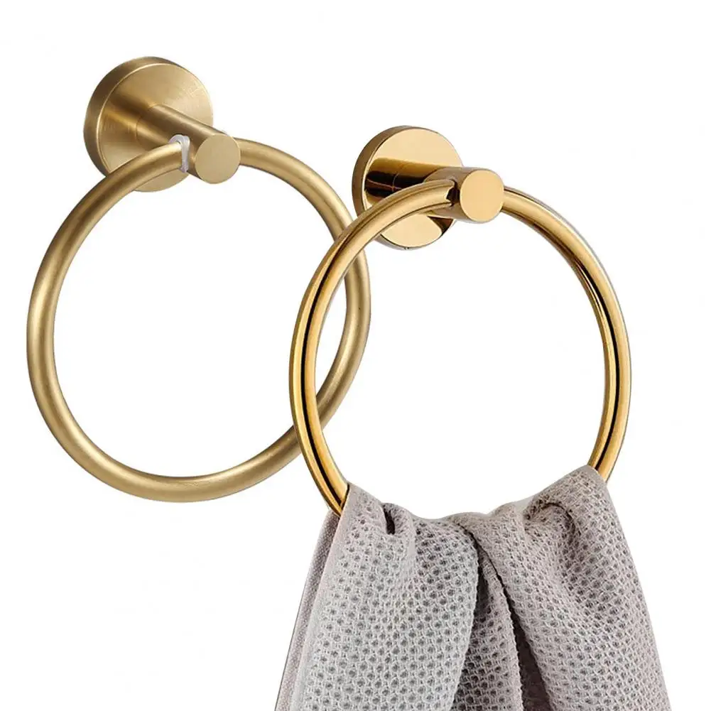 Bathroom Suction Cup Towel Ring Wall-Mounted Metal Holder Solid Color Easy to Install Bathroom Hand Towel Holder Hanger Hook