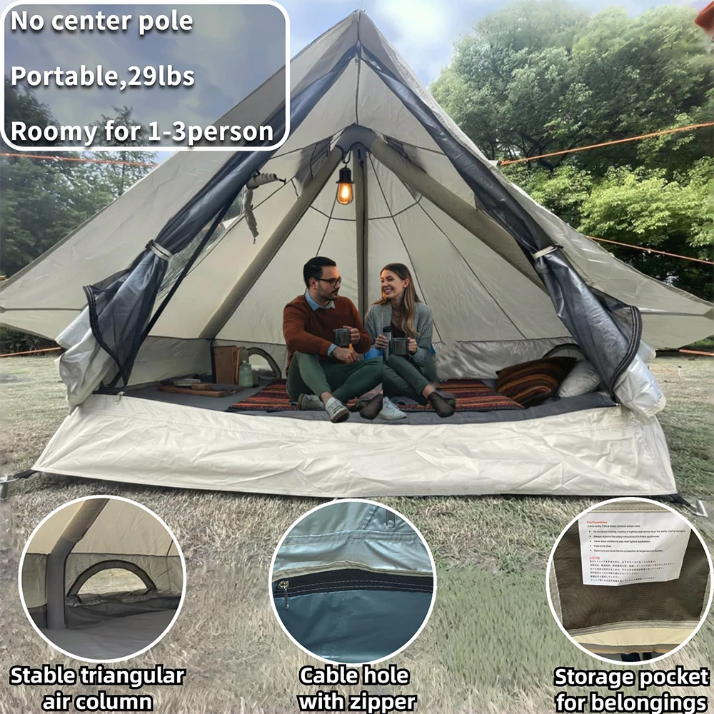 Inflatable Hot Tent 2-4 Person 4-Season with Stove Jack Waterproof Oxford Fabric Skyview Lightweight No Center Pole Camping Tent
