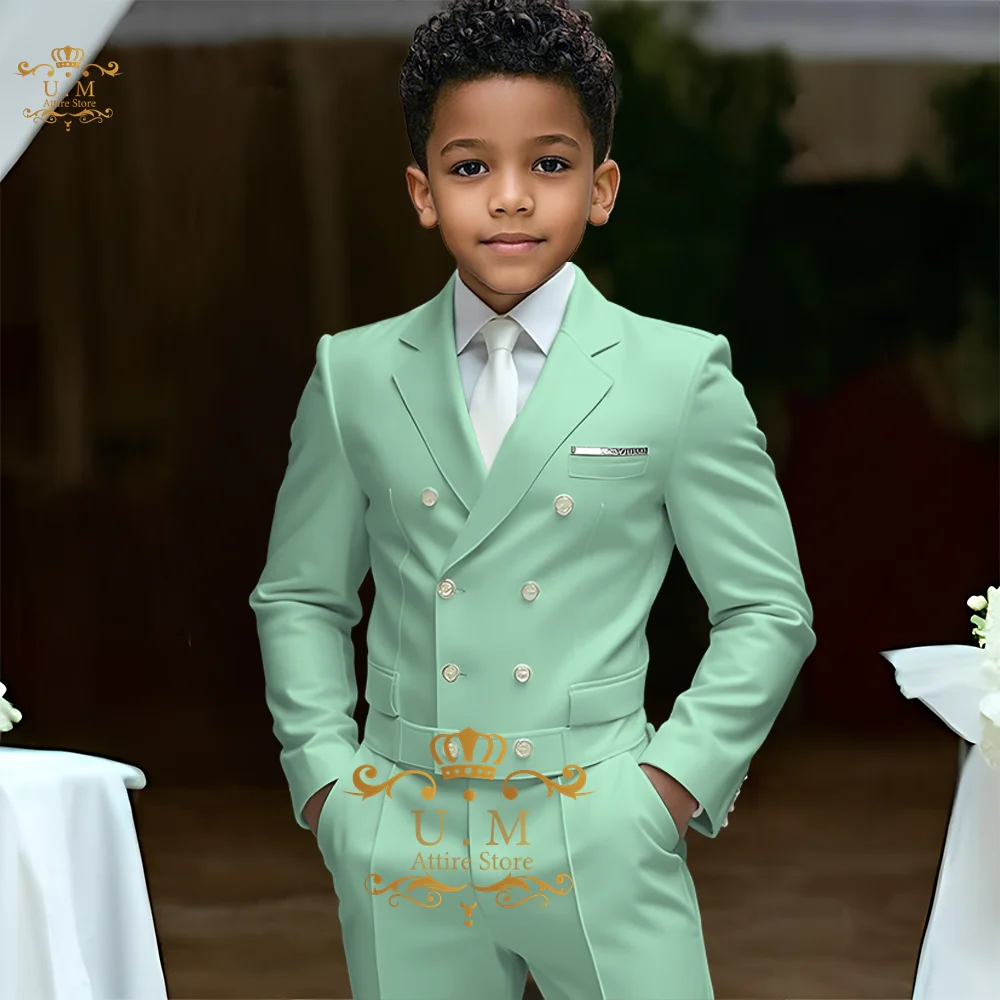 

Boys' Mint Notch Lapel 3-Piece Tuxedo Suit Jacket+Vest+Pants Set Kids' Wedding Pageboy Uniform Prom Party Birthday Gift