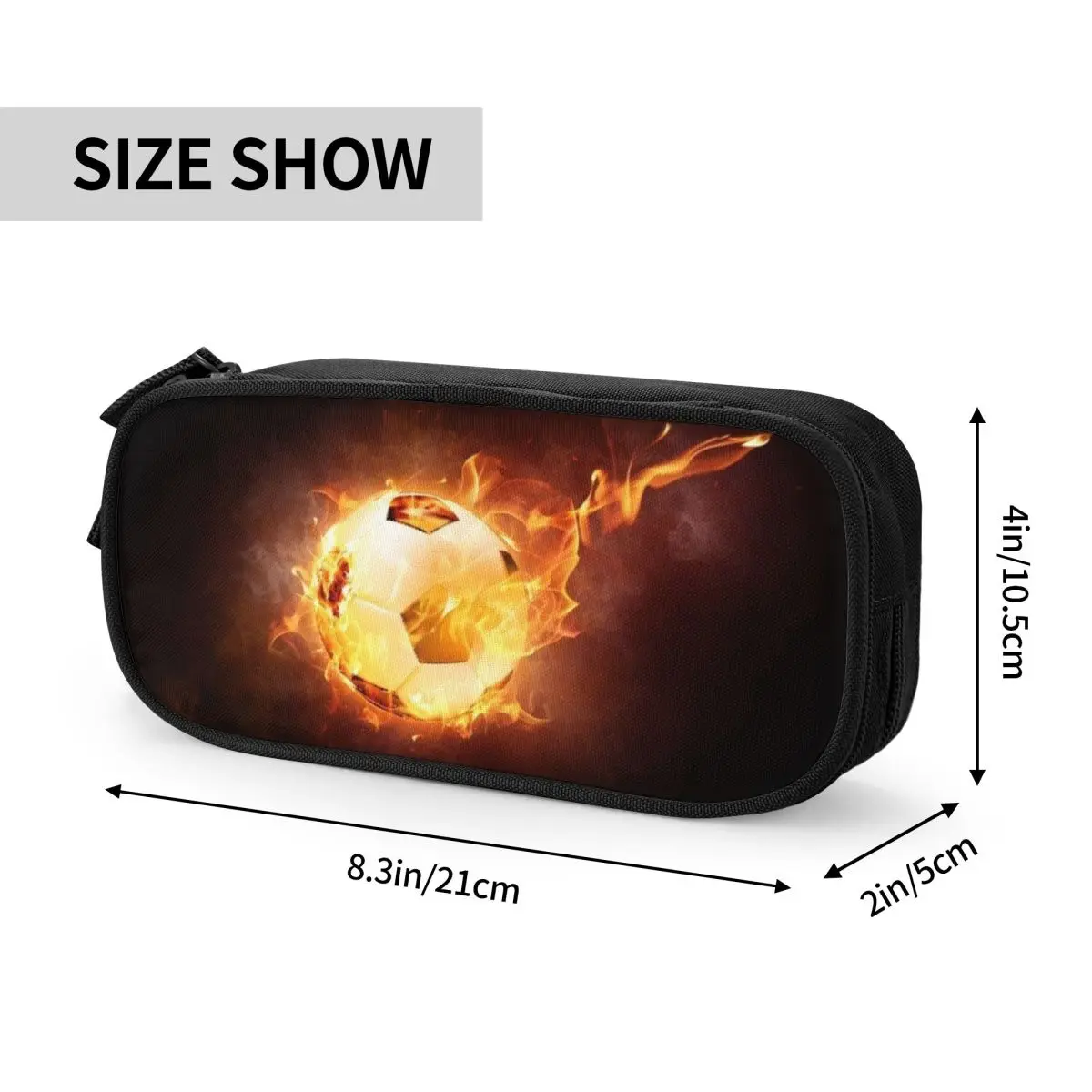 Custom Korean Flaming Football Soccer Ball Pencil Cases for Girls Boys Flames Large Storage Pen Bag Box School Supplies