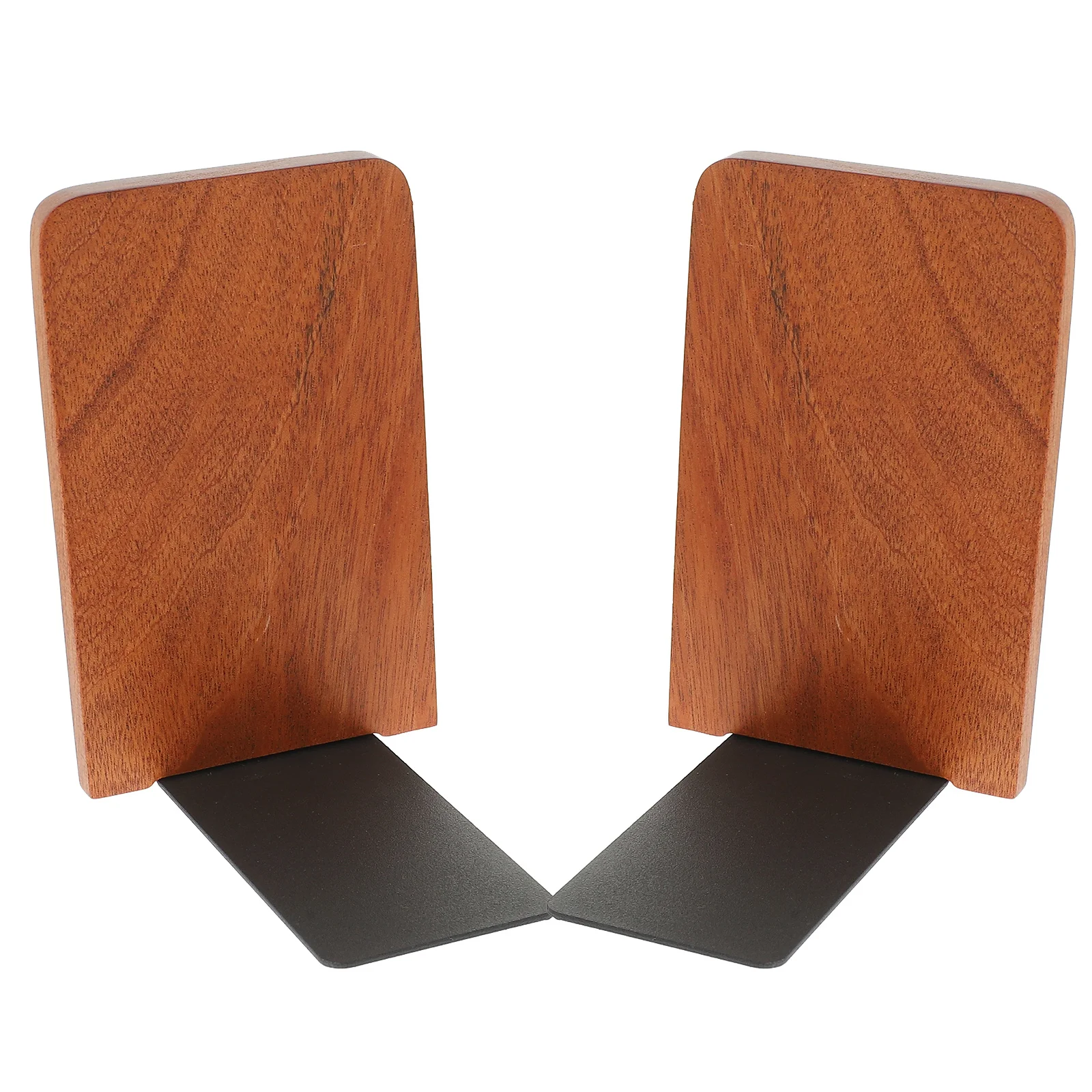 2Pcs Elegant Wood Bookends with Metal Base Multi Function Desktop Organizers for Office Study Home Decor Bookends