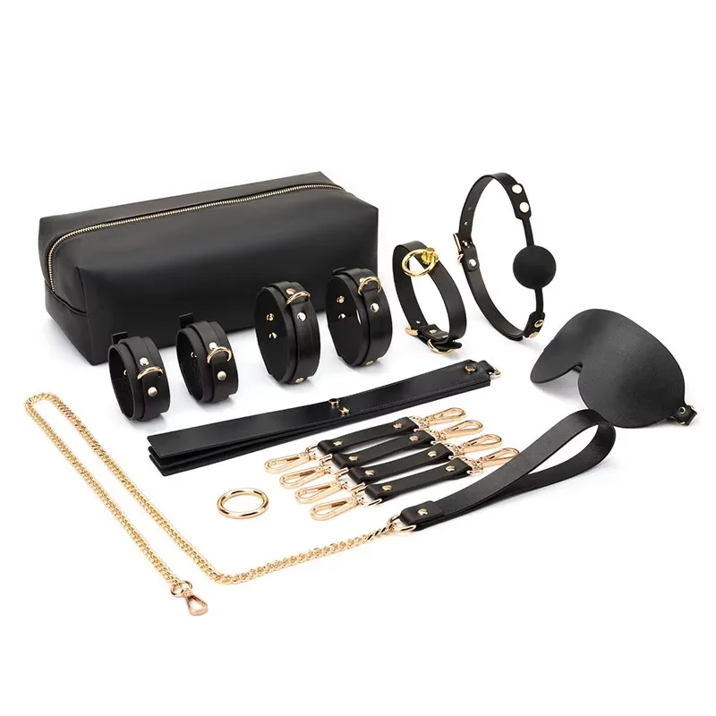 Cowhide material Premium BDSM Kit for Couples Including Collar, Handcuffs eyeshade and Fetish Toys - Adult Games