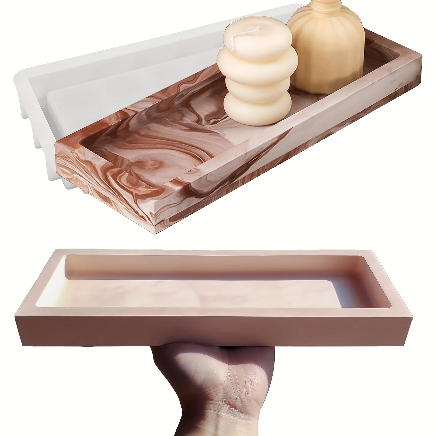 2-teilige Silikonform, speziell entwickelt für die Herstellung großer rechteckiger Aufbewahrungsschalen. Diese multifunktionale handgefertigte Form eignet sich für den Einsatz mit Harzen, Gelen und