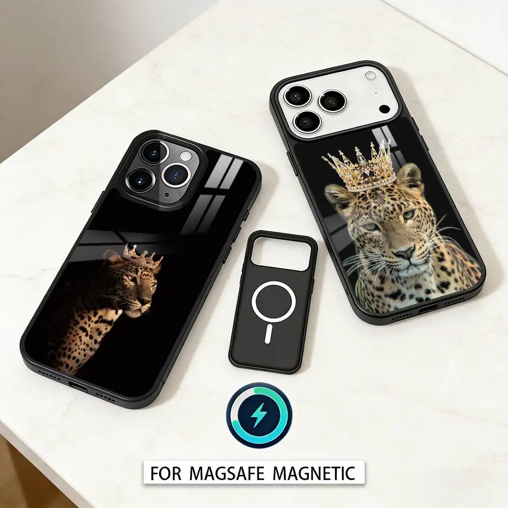 

L-Luxury L-Leopard Print Fashion Phone Case Magnetic For iPhone17 16 15 14 13 12 Pro Max For Magsafe Wireless Charging Cover